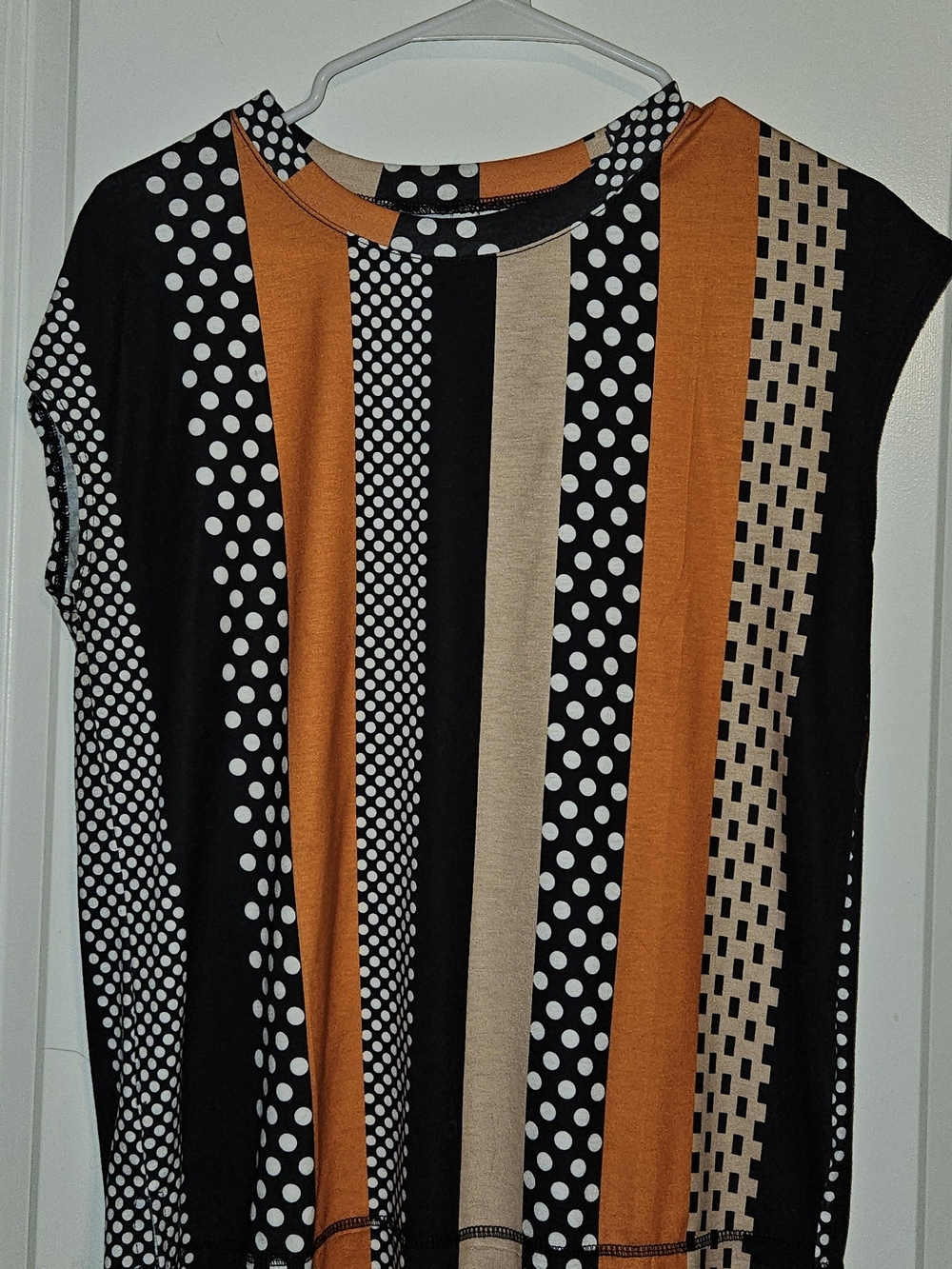 Striped Polka Dot Cap Sleeve Top in Orange, Black & Cream